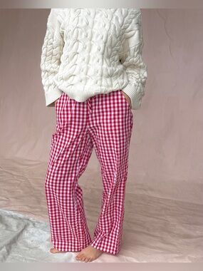Sonderhaus Perfect Pants Red & White Gingham Relaxed Fit Cotton Pants Size XS